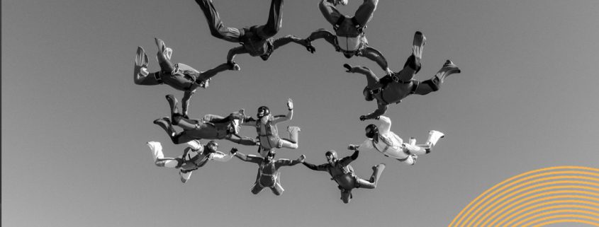 organisational-review- team on sky dive