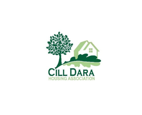 Cill Dara Housing Association Logo - green writing with tree and house